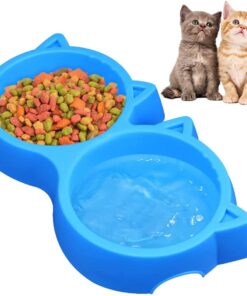 Cat Shaped Double food bowl Pet Plastic food bowl (Random Color)